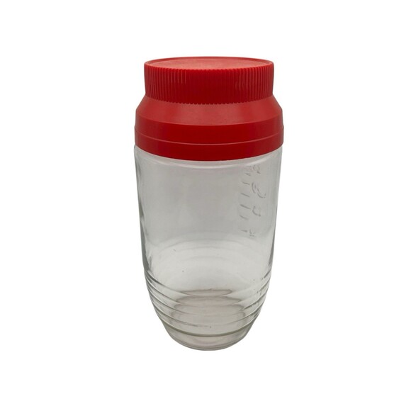 Vintage 1970s Glass Canister Jar Red Screw Lid Anchor Hocking Measurements 32 oz - Picture 1 of 6